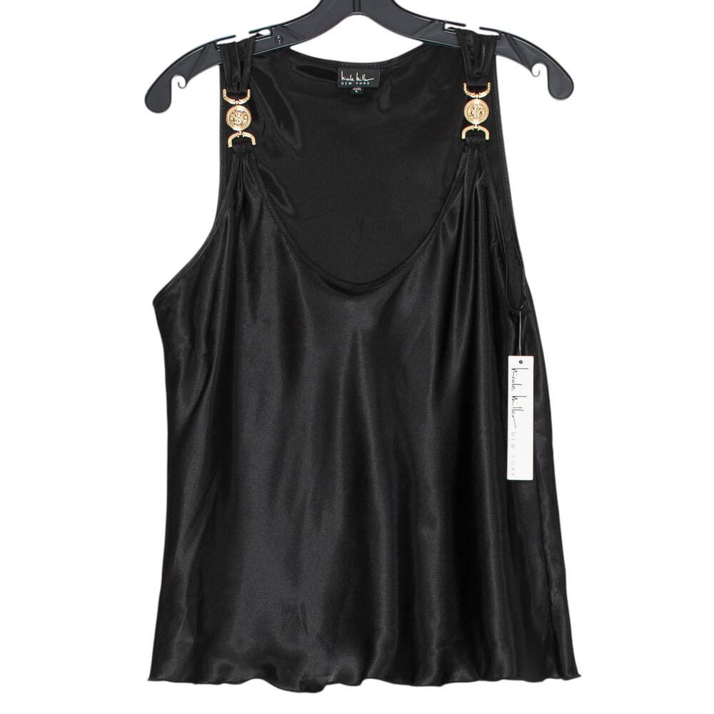 NWT Nicole Miller Top Black L Minimalist Sleek Dressy Evening Chic Going Out